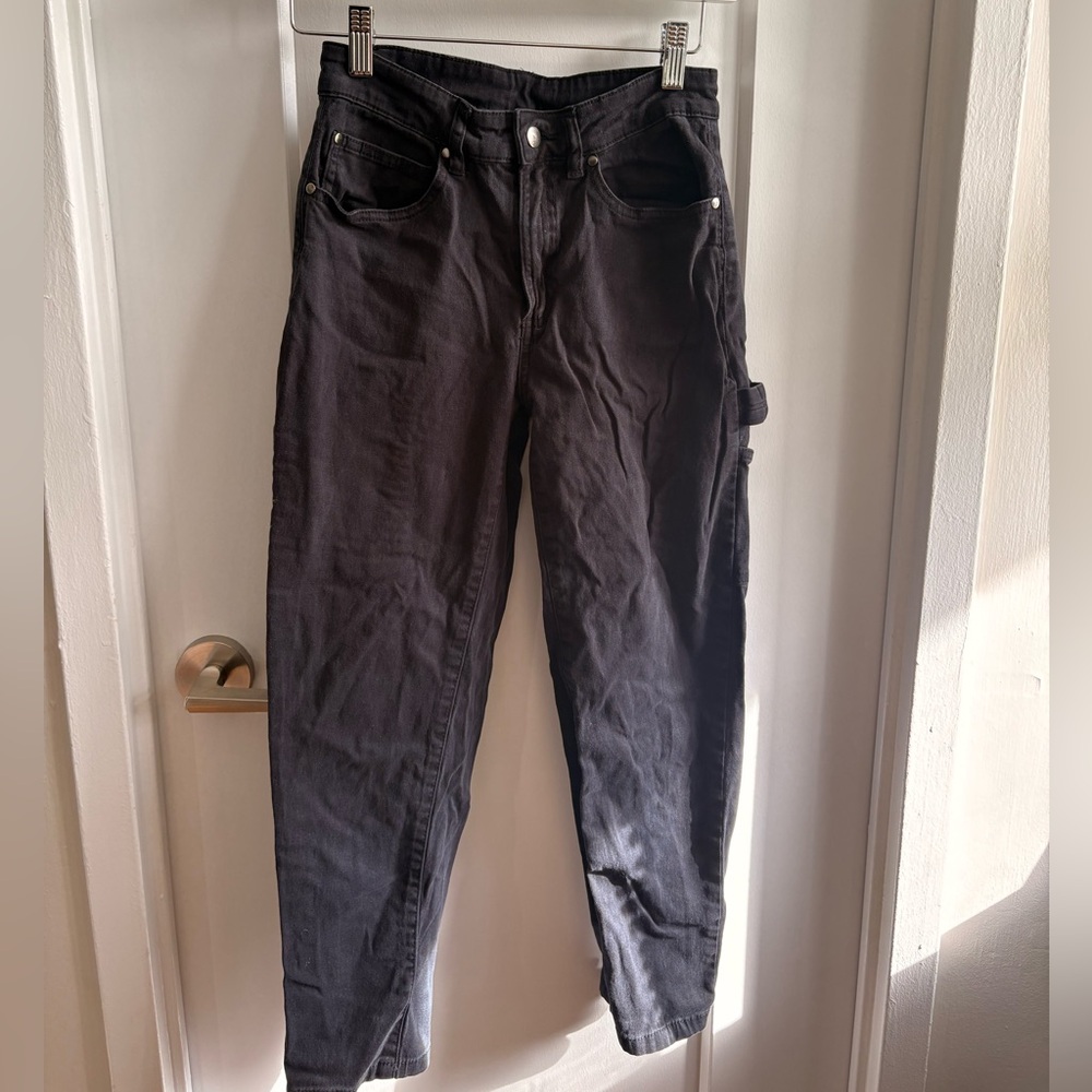 Black Denim cropped cargo jeans